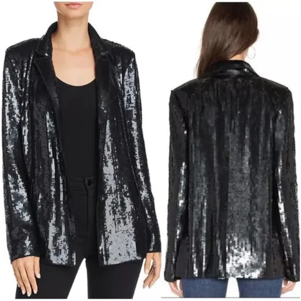 Joie Diandra Silk Sequined Single Breasted Blazer Jacket In Caviar Nwt